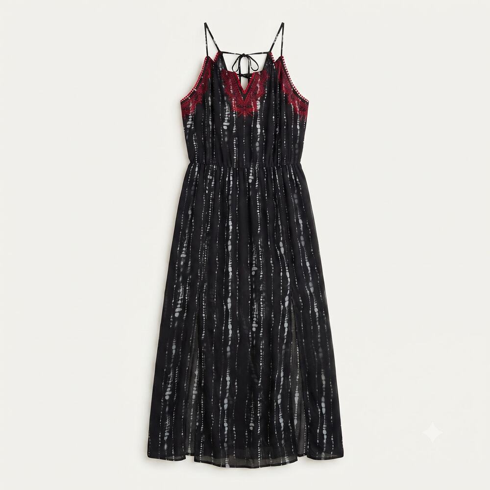 Knox Rose Women's XXL Boho Festival Artsy Embroidered Tassel Slit Maxi Dress